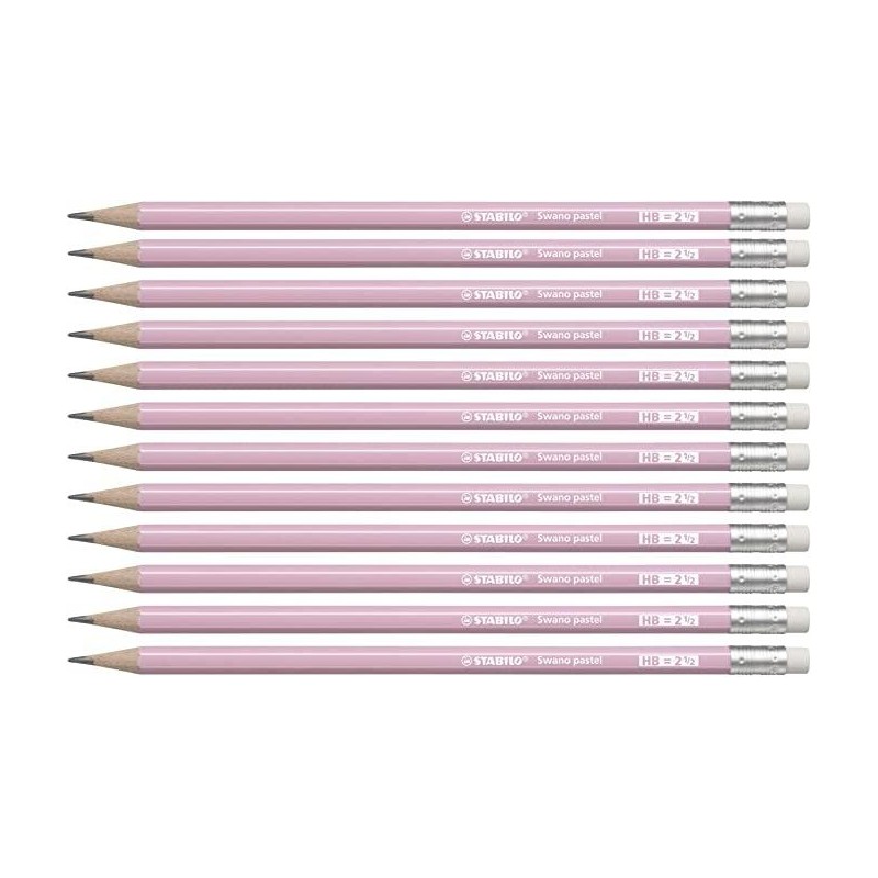 STABILO LÁPIZ GRAFITO SWANO PASTEL HB CON GOMA ROSA CAJA 12 UD