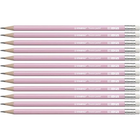 STABILO LÁPIZ GRAFITO SWANO PASTEL HB CON GOMA ROSA CAJA 12 UD