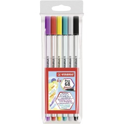 STABILO ROTULADORES PEN 68 BRUSH C/SURTIDOS ESTUCHE PLÁSTICO 6 UD