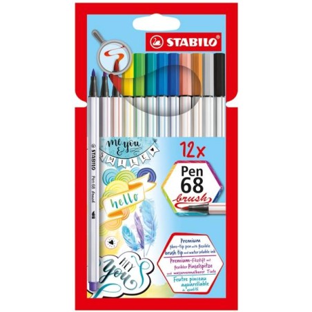 STABILO ROTULADORES PEN 68 BRUSH C/SURTIDOS ESTUCHE 12 UD