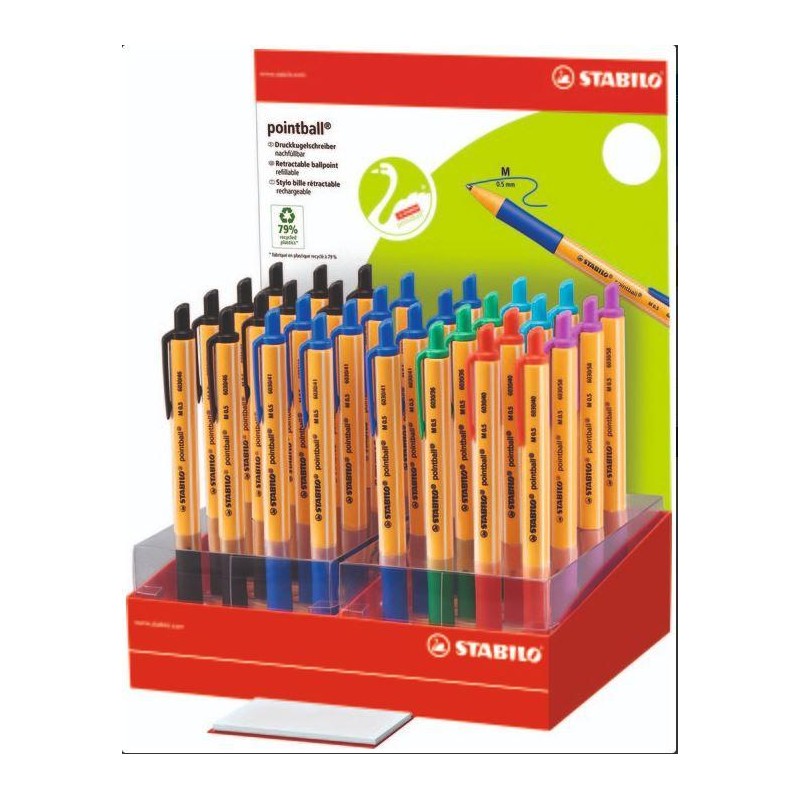 STABILO POINTBALL BOLÍGRAFO RETRÁCTIL RECARGABLE 6 COLORES SURTIDOS - EXPOSITOR DE 32U