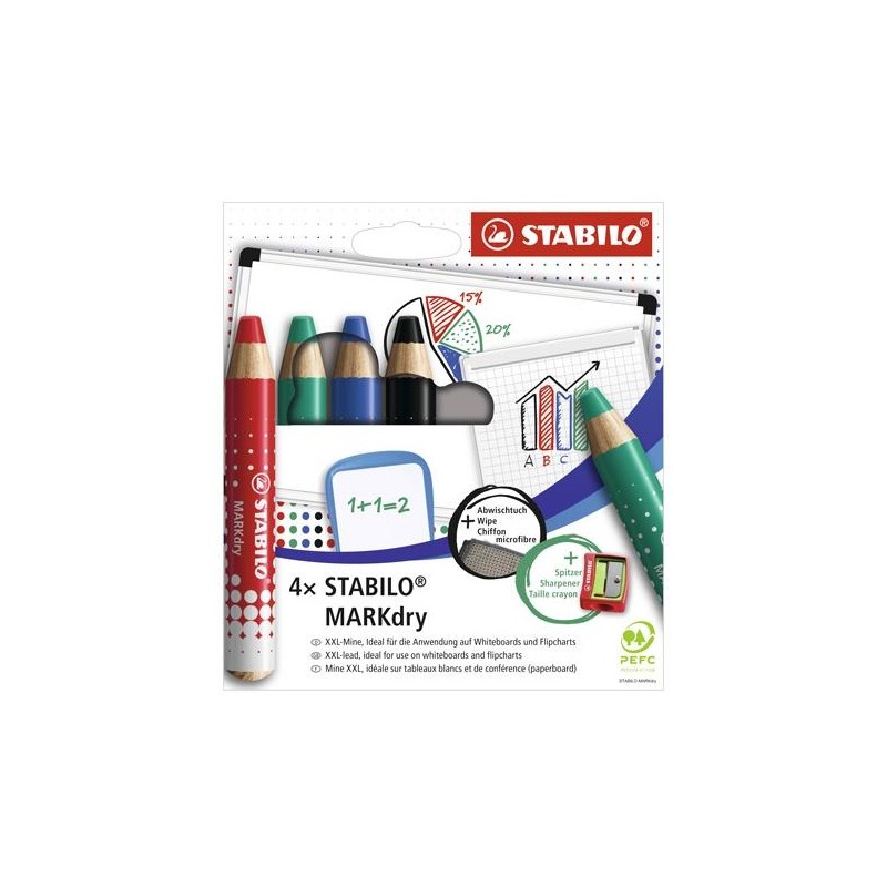 STABILO MARCADOR EN SECO MARKDRY PARA PIZARRA BLANCA Y DE PAPEL C/SURTIDOS ESTUCHE 4 UD