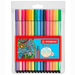STABILO ROTULADORES PEN 68 COLORES SURTIDOS 10 ESTÁNDAR + 5 NEÓN ESTUCHE 15 UD