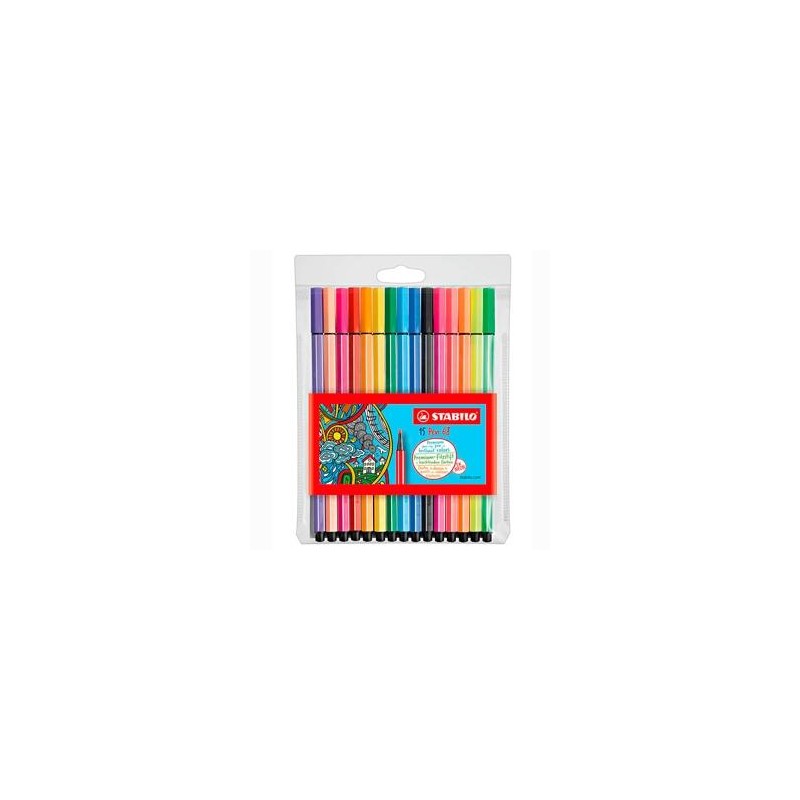 STABILO ROTULADORES PEN 68 COLORES SURTIDOS 10 ESTÁNDAR + 5 NEÓN ESTUCHE 15 UD