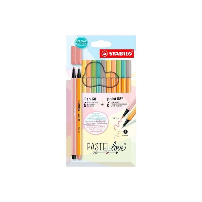 STABILO ROTULADORES PEN 68 Y POINT 88 PASTELLOVE C/SURTIDOS PASTEL ESTUCHE 12 UD