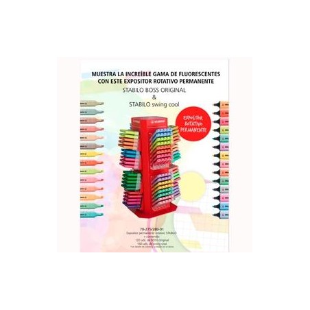 STABILO EXPOSITOR ROTATIVO PERMANENTE MARCADORES FLUORESCENTES C/SURTIDOS 120 UD BOSS ORIGINAL + 160 UD SWING COOL