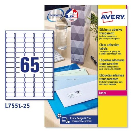 AVERY ETIQUETAS ADHESIVAS MINI 38,1X21,2 LÁSER PARA ENVÍOS 65 X 25H TRANSPARENTES
