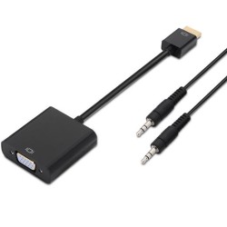AISENS CONVERSOR HDMI A SVGA + AUDIO, HDMI A/M - SVGA/H + JACK 3.5/H NEGRO 10CM+1,0M