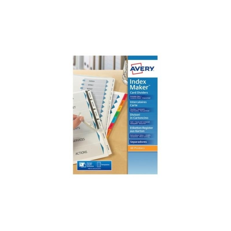 AVERY ÍNDICES SEPARADORES 12 PESTAÑAS PERSONALIZADAS INDEX MAKER SIN AGUJEROS 222X297MM BLANCO