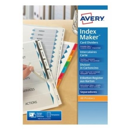 AVERY ÍNDICES SEPARADORES 12 PESTAÑAS PERSONALIZADAS INDEX MAKER SIN AGUJEROS 222X297MM BLANCO