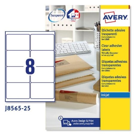 AVERY ETIQUETAS ADHESIVAS PARA SOBRES 99,1X67,7MM INKJET 8 X 25H TRANSPARENTES