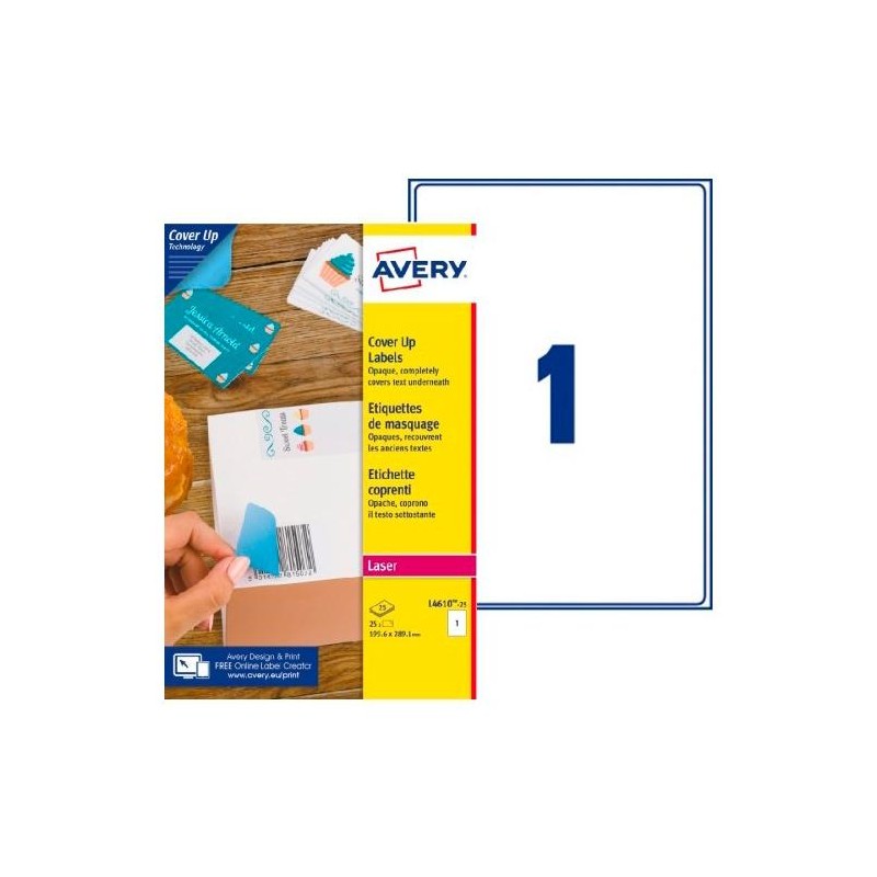 AVERY ETIQUETAS ADHESIVAS PARA ENMASCARAMIENTO 199,6X289,1MM LÁSER 1 X 25H BLANCO
