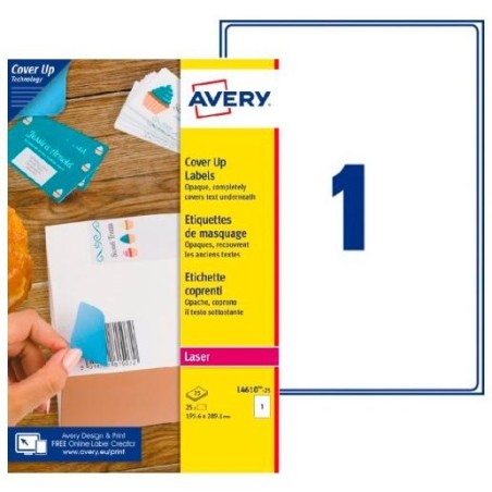 AVERY ETIQUETAS ADHESIVAS PARA ENMASCARAMIENTO 199,6X289,1MM LÁSER 1 X 25H BLANCO