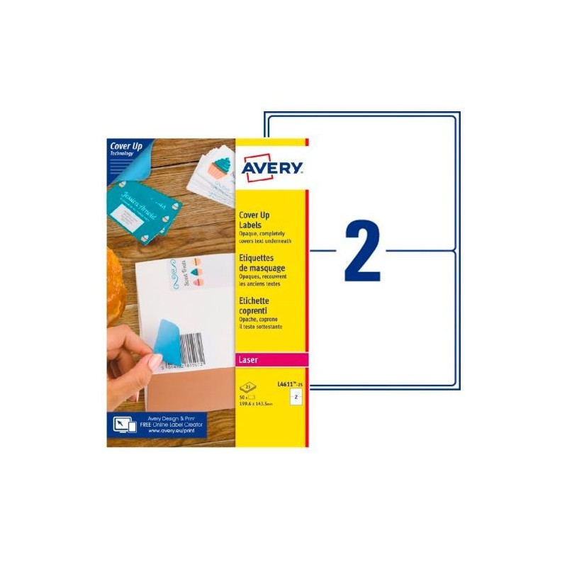 AVERY ETIQUETAS ADHESIVAS PARA ENMASCARAMIENTO 199,6X143,5MM LÁSER 2 X 25H BLANCO