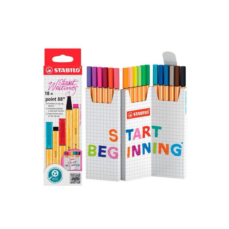 STABILO ROTULADOR POINT 88 COLORES SURTIDOS ESTUCHE EN ZIG ZAG 18 UD
