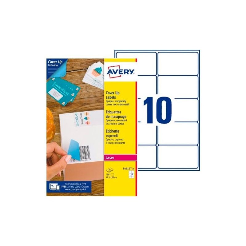 AVERY ETIQUETAS ADHESIVAS PARA ENMASCARAMIENTO 99,1X57MM 10 X 25H LÁSER BLANCO