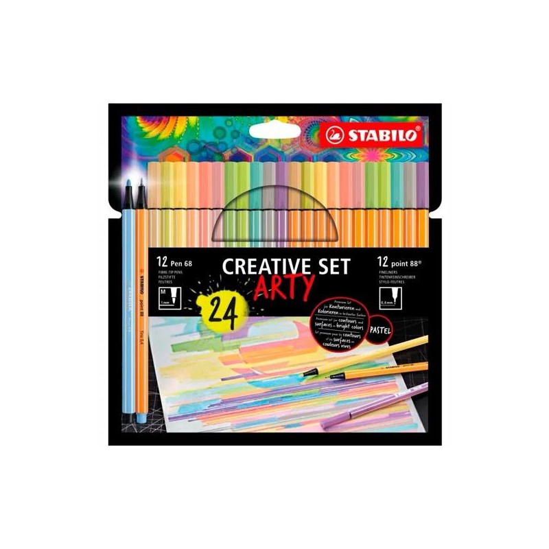 STABILO CREATIVE SET ARTY CON 12 POINT 88 + 12 PEN 68 COLORES SURTIDOS ESTUCHE 24 UD