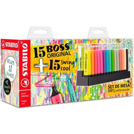 STABILO MARCADORES FLUORESCENTES SET DE MESA 15 UD BOSS ORIGINAL + 15 UD SWING COOL C/SURTIDOS
