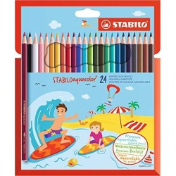 STABILO LÁPICES DE COLORES ACUARELABLES AQUACOLOR C/SURTIDOS ESTUCHE 24 UD