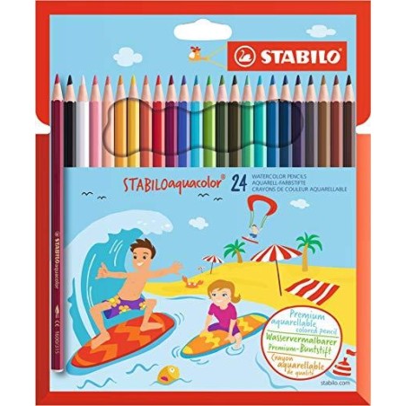 STABILO LÁPICES DE COLORES ACUARELABLES AQUACOLOR C/SURTIDOS ESTUCHE 24 UD