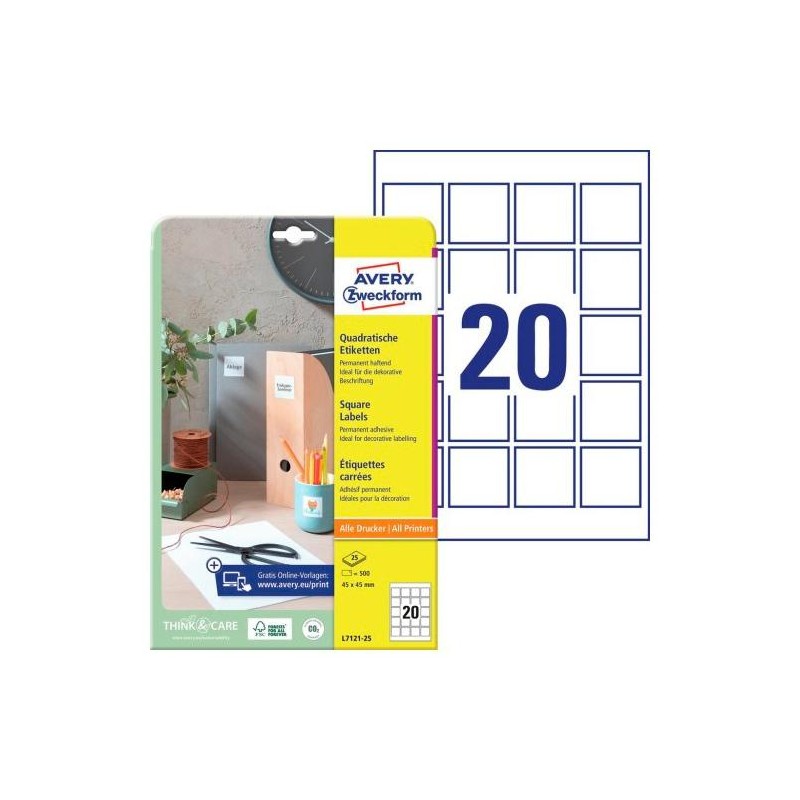 AVERY ETIQUETAS ADHESIVAS PARA CÓDIGOS QR 45X45MM INKJET/LÁSER 20 X 25H BLANCO