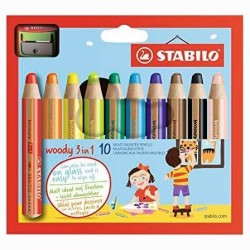 STABILO LÁPICES DE COLORES WOODY 3 EN 1 C/SURTIDOS ESTUCHE DE 10 UD + 1 SACAPUNTAS