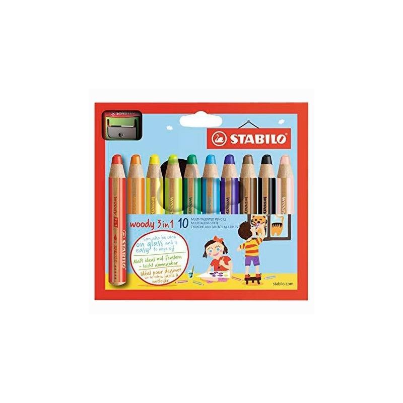 STABILO LÁPICES DE COLORES WOODY 3 EN 1 C/SURTIDOS ESTUCHE DE 10 UD + 1 SACAPUNTAS