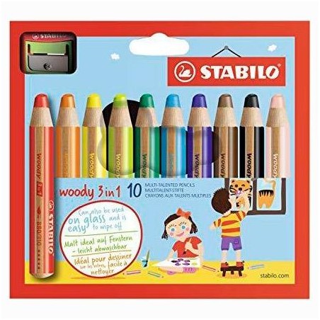STABILO LÁPICES DE COLORES WOODY 3 EN 1 C/SURTIDOS ESTUCHE DE 10 UD + 1 SACAPUNTAS