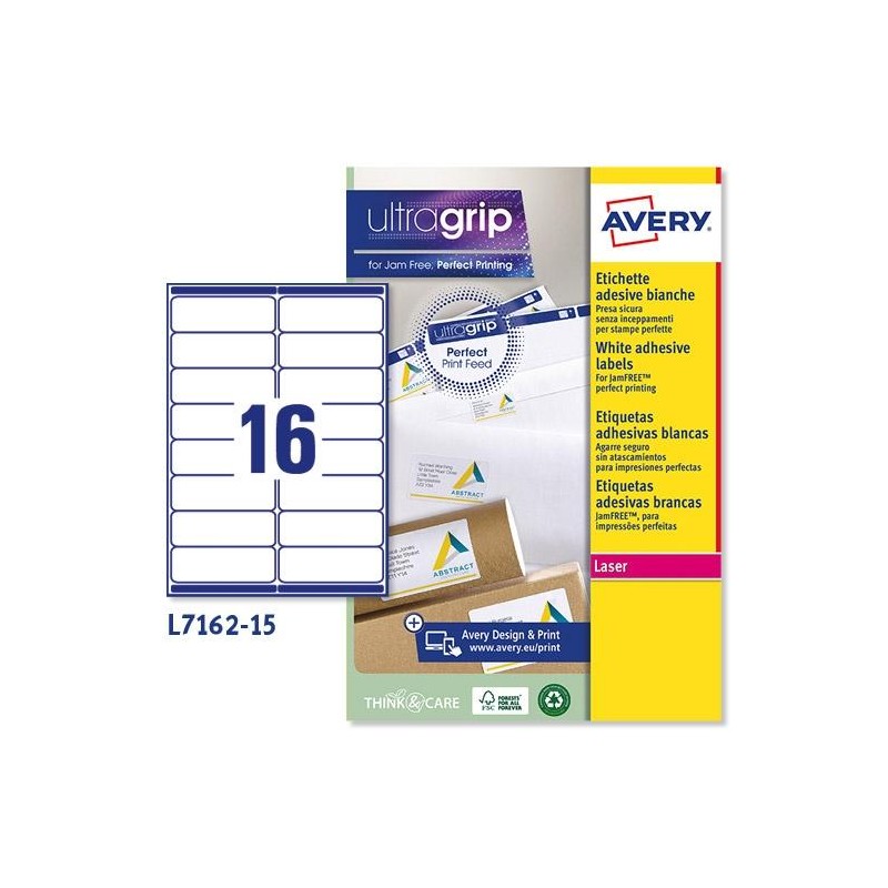 AVERY ETIQUETAS ADHESIVAS PARA ENVÍOS 99,1X33,9MM INKJET/LÁSER 16 X 15H 100% RECICLADO BLANCO