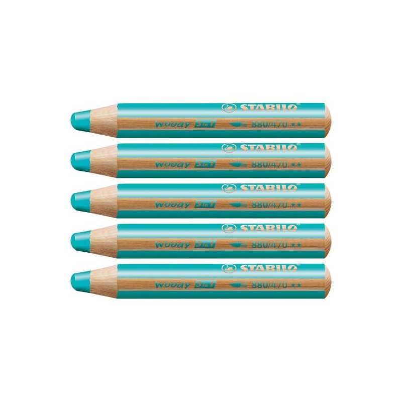 STABILO LÁPICES DE COLORES WOODY 3 EN 1 TURQUESA ESTUCHE 5 UD