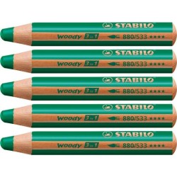 STABILO LÁPICES DE COLORES WOODY 3 EN 1 VERDE OSCURO ESTUCHE 5 UD