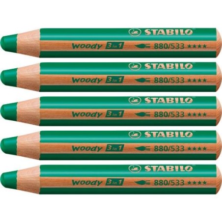 STABILO LÁPICES DE COLORES WOODY 3 EN 1 VERDE OSCURO ESTUCHE 5 UD