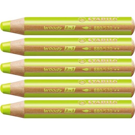 STABILO LÁPICES DE COLORES WOODY 3 EN 1 VERDE HOJA ESTUCHE 5 UD