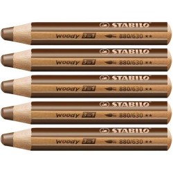 STABILO LÁPICES DE COLORES WOODY 3 EN 1 MARRÓN ESTUCHE 5 UD
