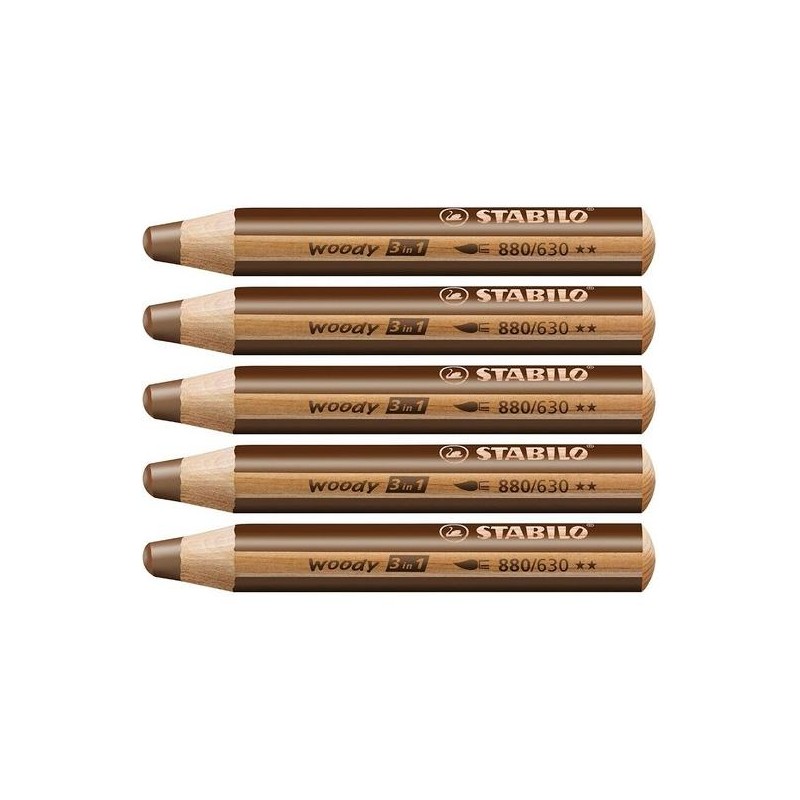 STABILO LÁPICES DE COLORES WOODY 3 EN 1 MARRÓN ESTUCHE 5 UD