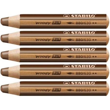 STABILO LÁPICES DE COLORES WOODY 3 EN 1 MARRÓN ESTUCHE 5 UD