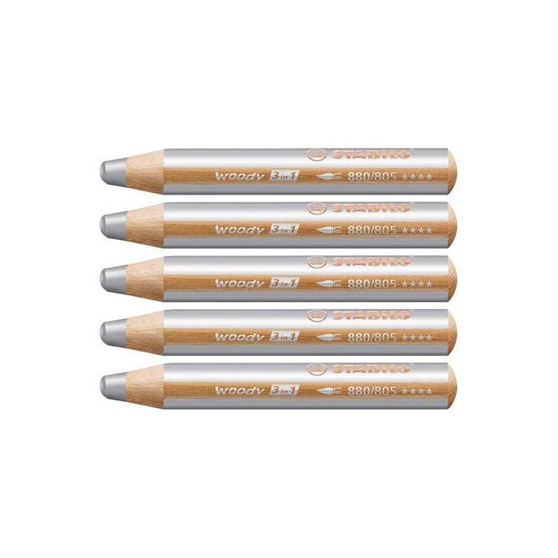 STABILO LÁPICES DE COLORES WOODY 3 EN 1 PLATA ESTUCHE 5 UD
