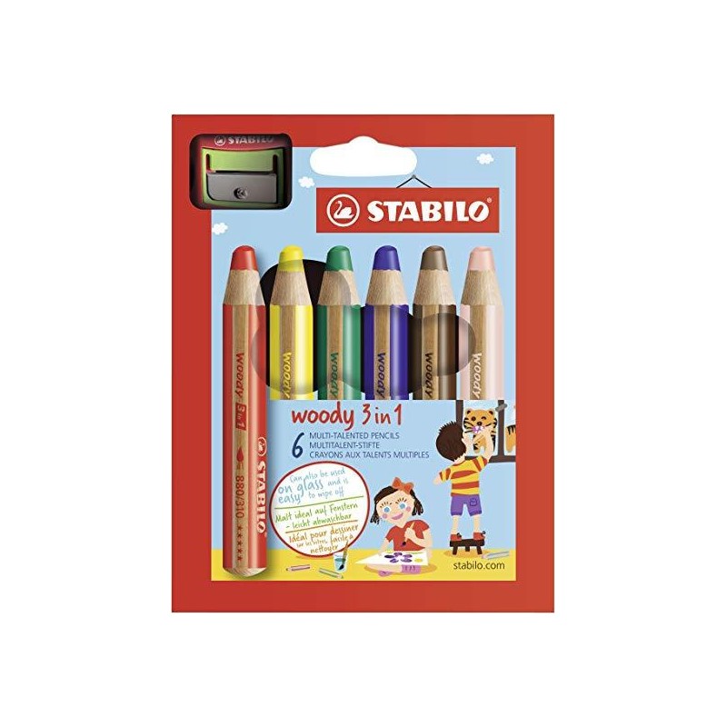 STABILO LÁPICES DE COLORES WOODY 3 EN 1 C/SURTIDOS ESTUCHE 6 UD + 1 SACAPUNTAS