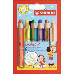 STABILO LÁPICES DE COLORES WOODY 3 EN 1 C/SURTIDOS ESTUCHE 6 UD