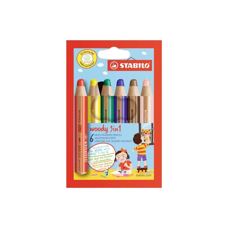 STABILO LÁPICES DE COLORES WOODY 3 EN 1 C/SURTIDOS ESTUCHE 6 UD