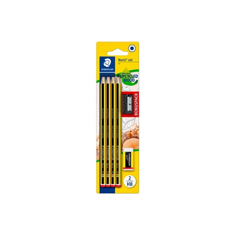 STAEDTLER BLÍSTER CON 8 LÁPICES NORIS 120-2 + UNA GOMA NORIS 526 N40 + REGALO DE 1 AFILALÁPICES SIMPLE DE PLÁSTICO
