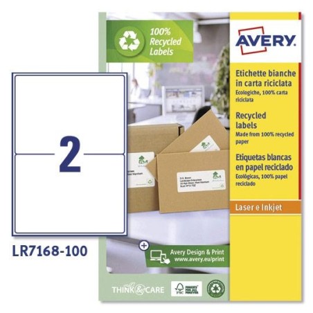 AVERY ETIQUETAS ADHESIVAS PARA ENVÍOS 199,6X143,5MM INKJET/LÁSER 2 X 100H 100% RECICLADO BLANCO