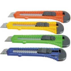 BAT CUTTER ANCHO / CUCHILLA FRACTURABLE DE 18 MM / SISTEMA BLOQUEO CUCHILLA INTERCAMBIABLE BLISTER COLORES SURTIDOS