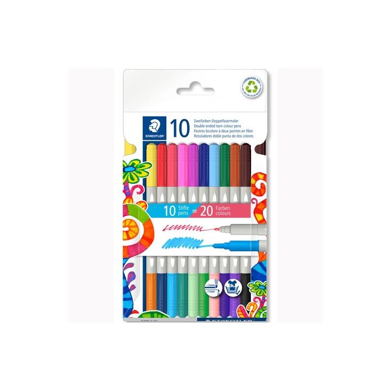 STAEDTLER ROTULADORES NORIS 3280 DOBLE PUNTA C/SURTIDOS ESTUCHE 10 UD