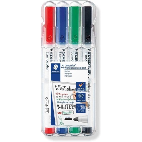 STAEDTLER ROTULADORES PIZARRA BLANCA LUMOCOLOR PUNTA REDONDA C/SURTIDOS ESTUCHE 4 UD