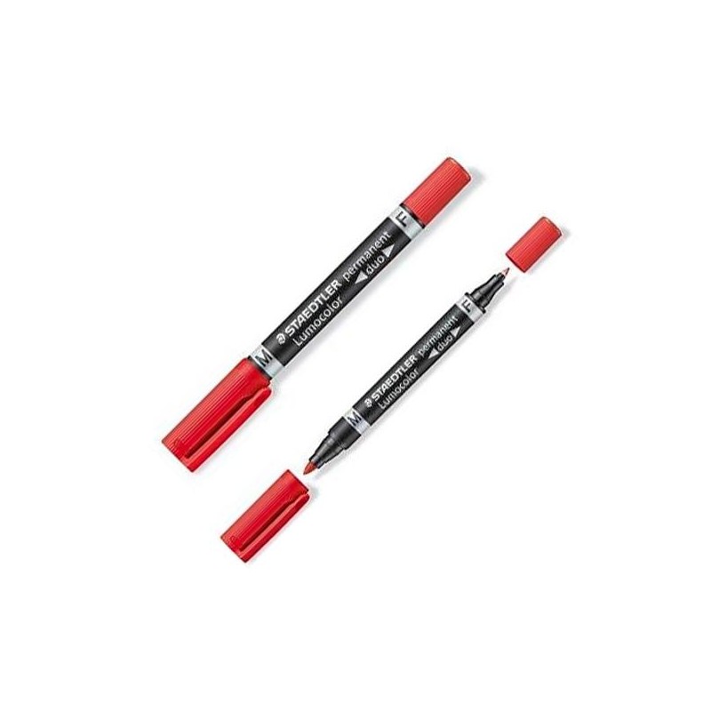 STAEDTLER MARCADOR PERMANENTE DÚO LUMOCOLOR 348 DOBLE PUNTA FINA/MEDIA ROJO