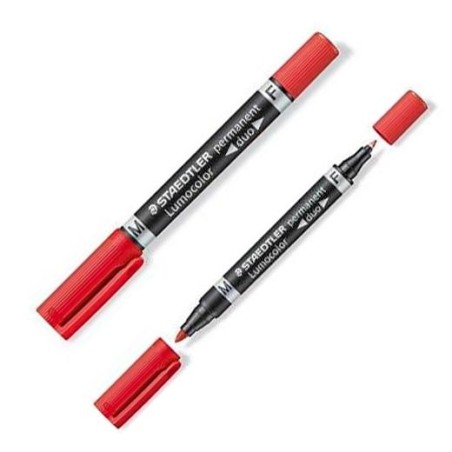 STAEDTLER MARCADOR PERMANENTE DÚO LUMOCOLOR 348 DOBLE PUNTA FINA/MEDIA ROJO