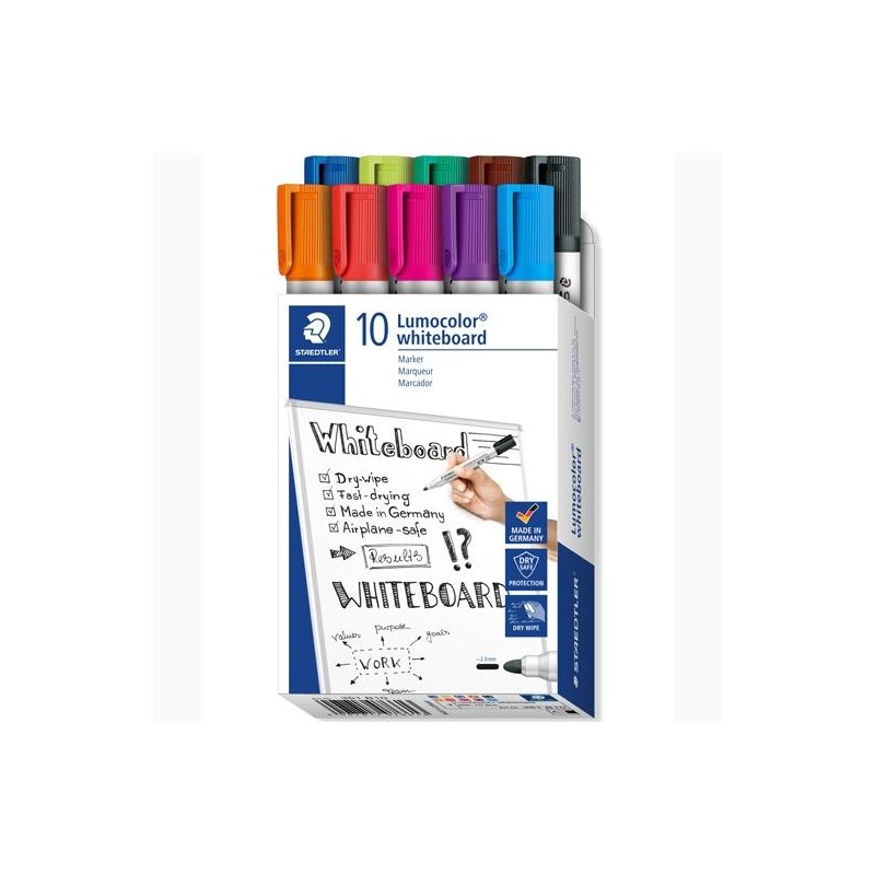 STAEDTLER MARCADORES PIZARRA BLANCA LUMOCOLOR 351 PUNTA REDONDA C/SURTIDOS ESTUCHE 10 UD