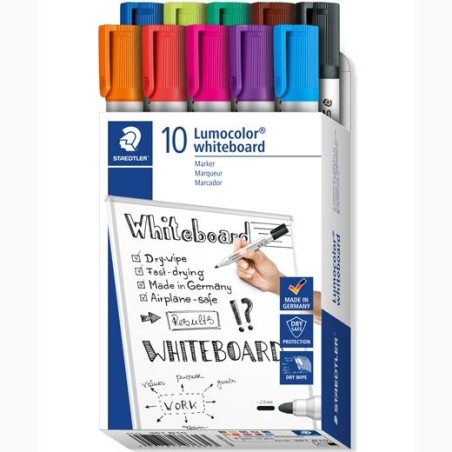 STAEDTLER MARCADORES PIZARRA BLANCA LUMOCOLOR 351 PUNTA REDONDA C/SURTIDOS ESTUCHE 10 UD