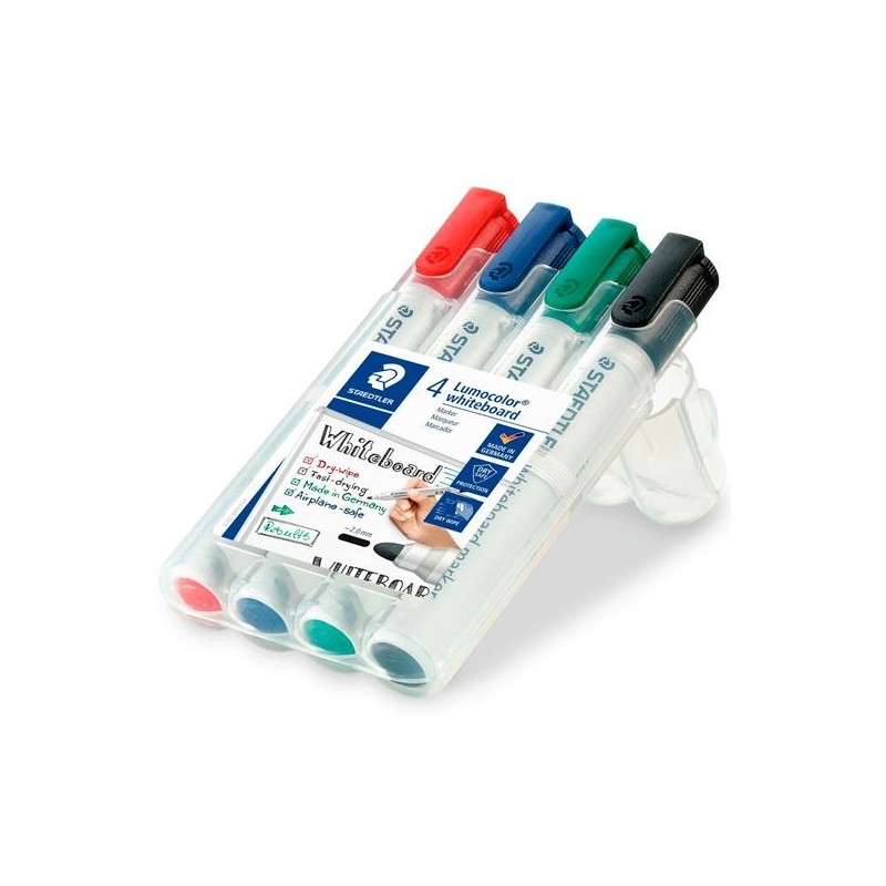 STAEDTLER ROTULADORES PIZARRA BLANCA LUMOCOLOR PUNTA REDONDA C/SURTIDOS ESTUCHE 4 UD